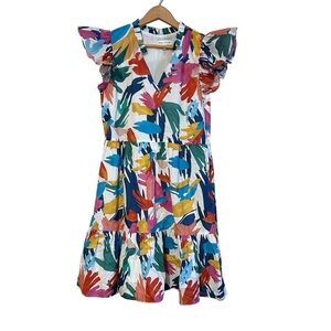 Willa Story Dress Ruffles Sleeves Matisse Print Size Small Vibrant Abstract